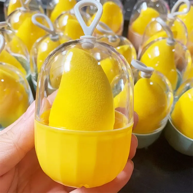 LOW MOQ 50PCS Custom Logo Wholesale Factory Price Private Label Soft Puff Powder Foundation Blush Mango-shaped Makeup Sponge Case