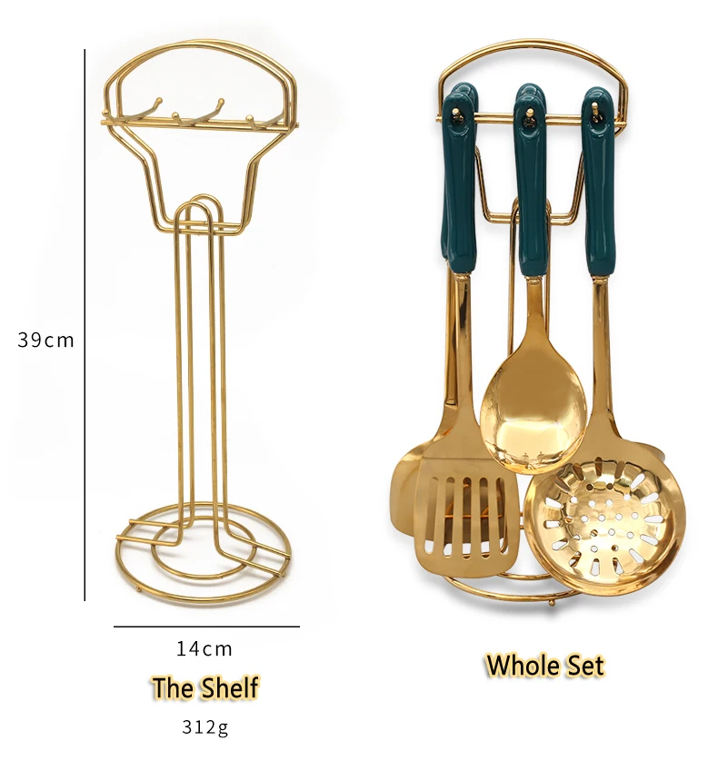 Luxury Dark Green Gold Cooking Tools Set Stainless Steel With Ceramic