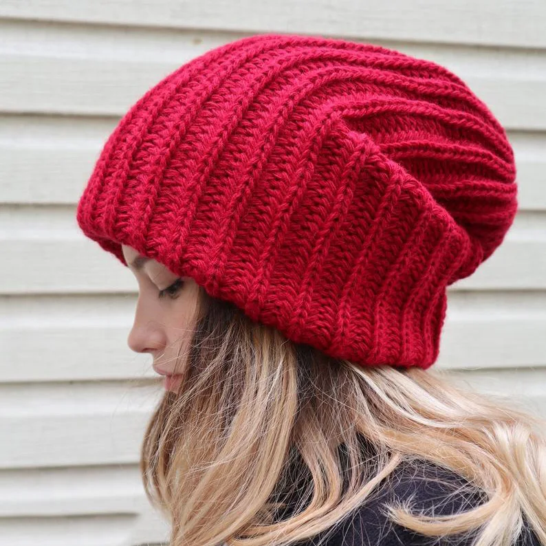 red oversized beanie