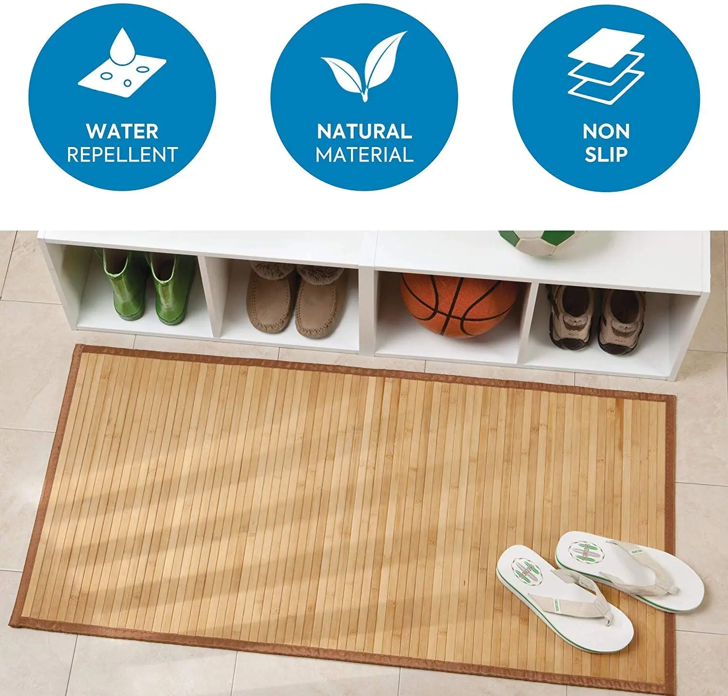 Nisorpa Natural Bamboo Mat Large Bamboo Floor Mats For Home Anti Slip