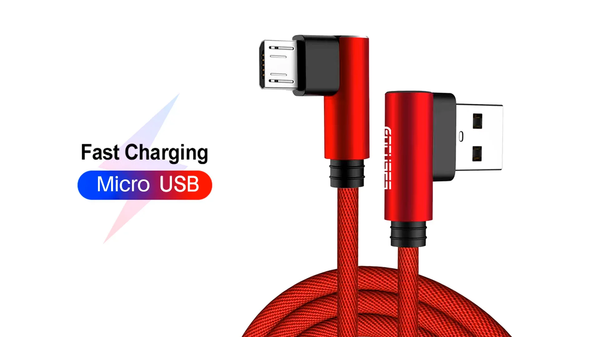 Fabric Braided Micro Usb Cable Right Angle Cable Android Free Sample 90