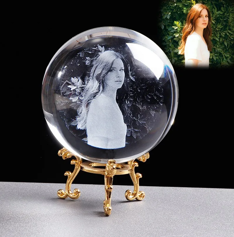 Small Bridge 3D Laser Carved Animal Design LED Lights Base Feng Shui Style Decor Small Crystal Ball for Christmas Gift 80mm factory