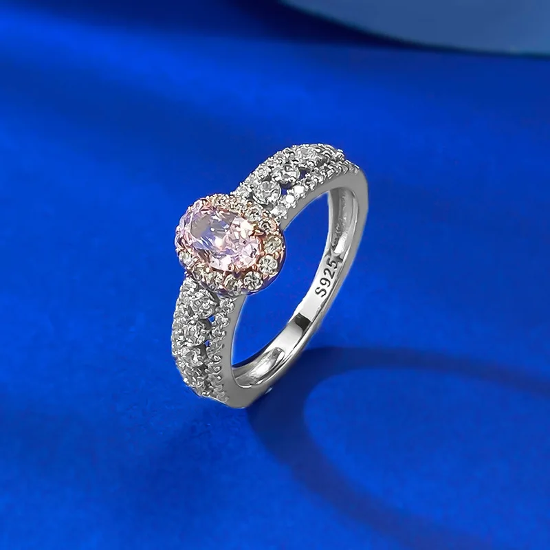 S925 Silver High Lab Diamond 4*6 Pigeon Egg Ring Pink Diamond Yellow Diamond Fine Rings