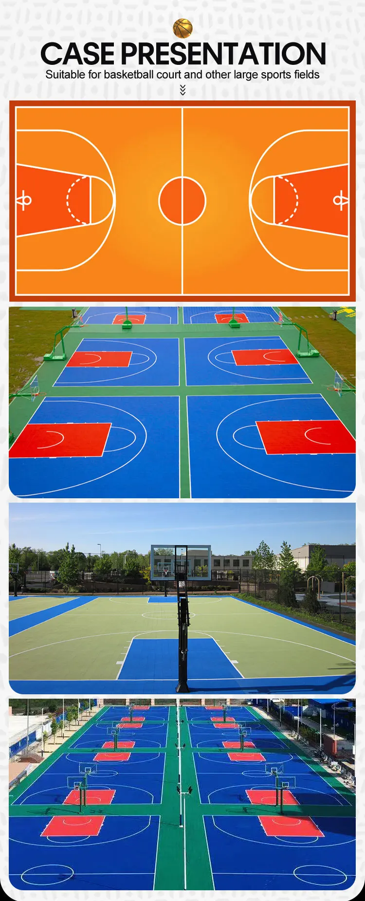 Fiba Approved High Quality Pp Material Outdoor Basketball Court