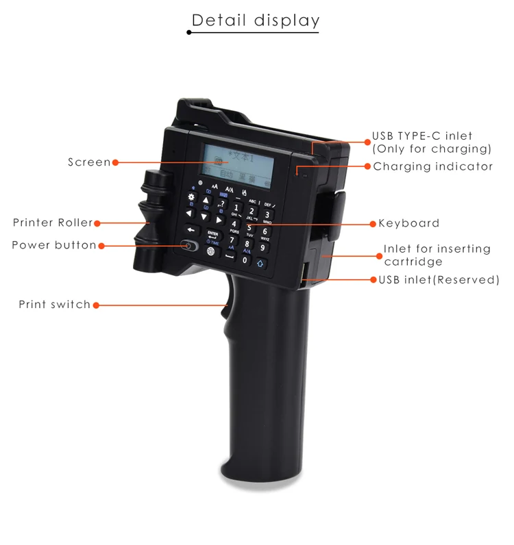 Printing Height 0.08-0.5 Inch Inkjet Coding Machine Portable Handheld Printer for Label Barcode Variable Data Etc