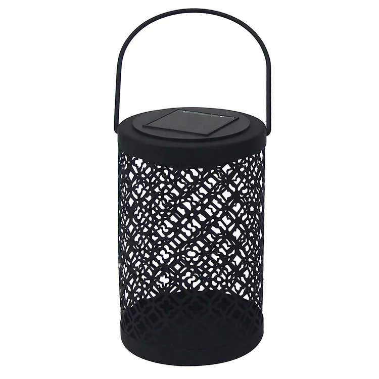 Outdoor Decor Metal Black High Quality Battery Powered Camping Light Rechargeable Led  Solar Candle Lantern