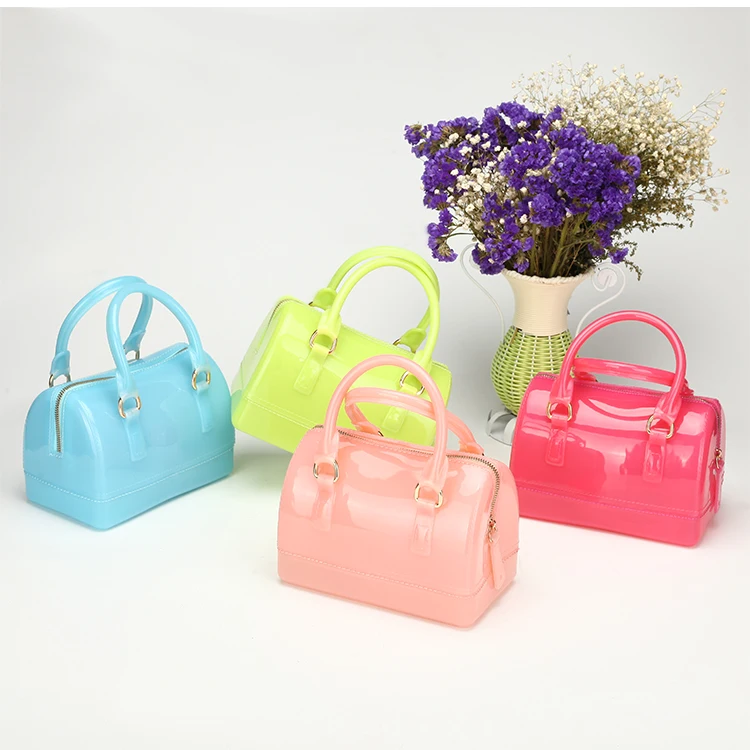 

Amazon Hot Style Candy Color Transparent Boston Bag Summer PVC Tote Silicone Small Hand Bags Mini Jelly Purse