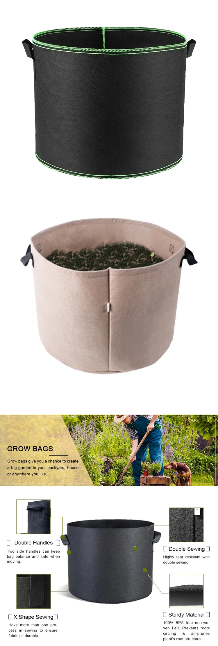 1400gallon Grade One Fabric Pots Grow Bags Nonwoven Fabric Wholesale