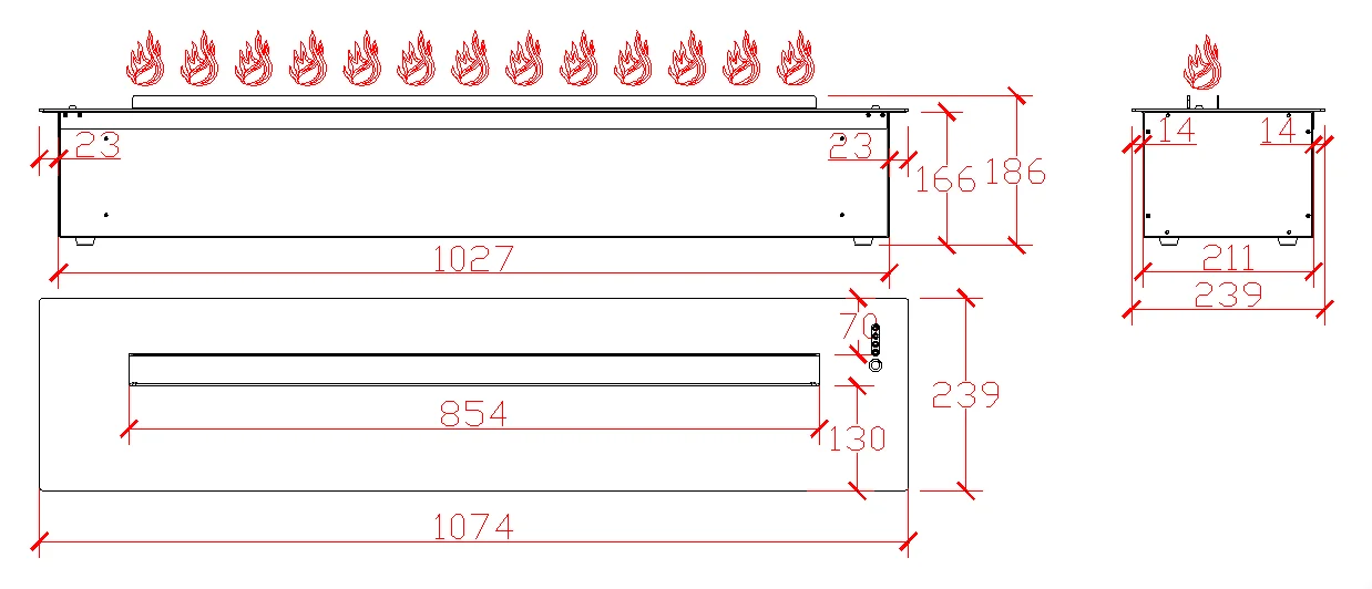 Linear Water Vapor Fireplace, 2000mm, 3D - detail 8