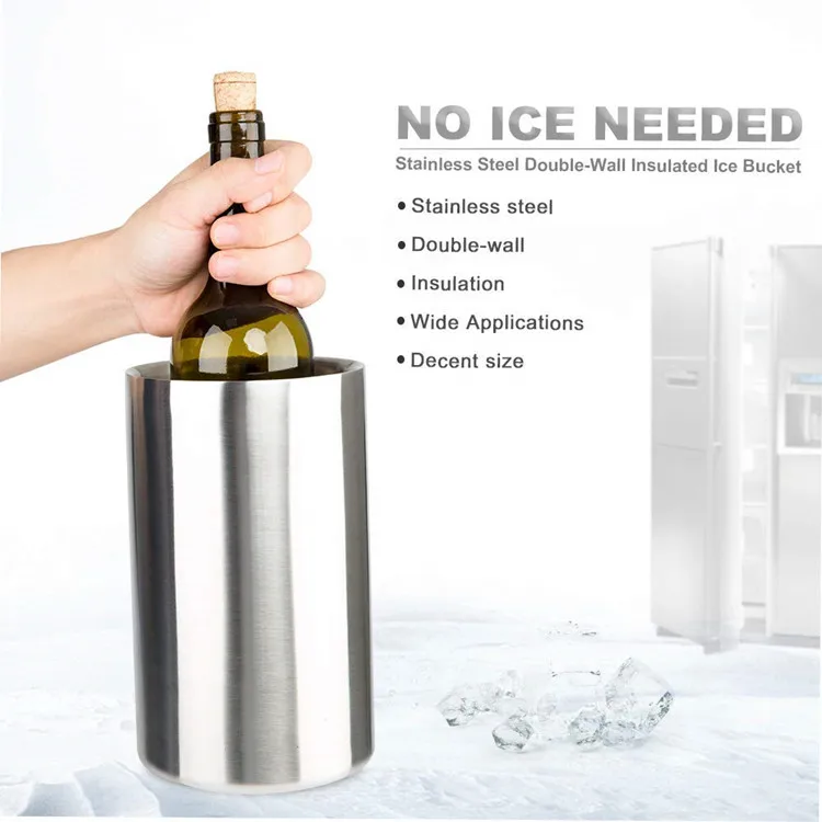 Large Stainless Steel Double Wall Wine Cooler Bucket Stemless Holder Wine Chiller Bucket Insulated Champagne Beer Ice Bucket 