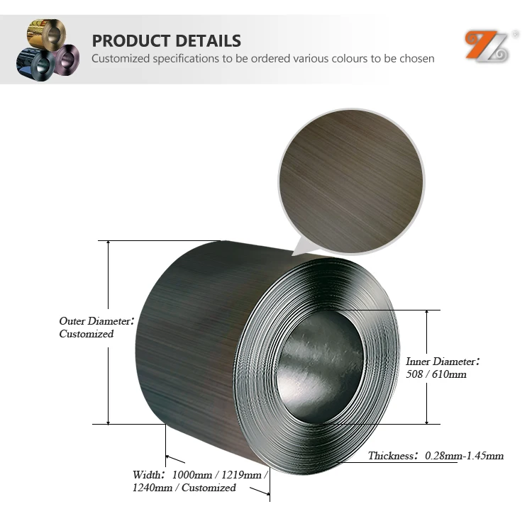 Hongwang new materials 201 304 316 316l hairline antique bronze stainless steel coils for sale