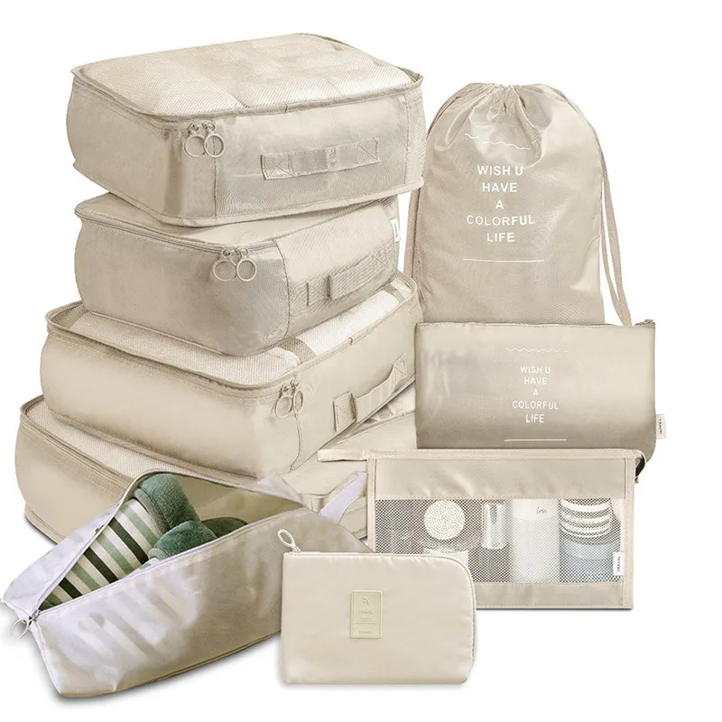 product-GF bags-9-piece Suitcase Organize Storage Bag Portable Cosmetic Bag Clothes Underwear Shoes -1