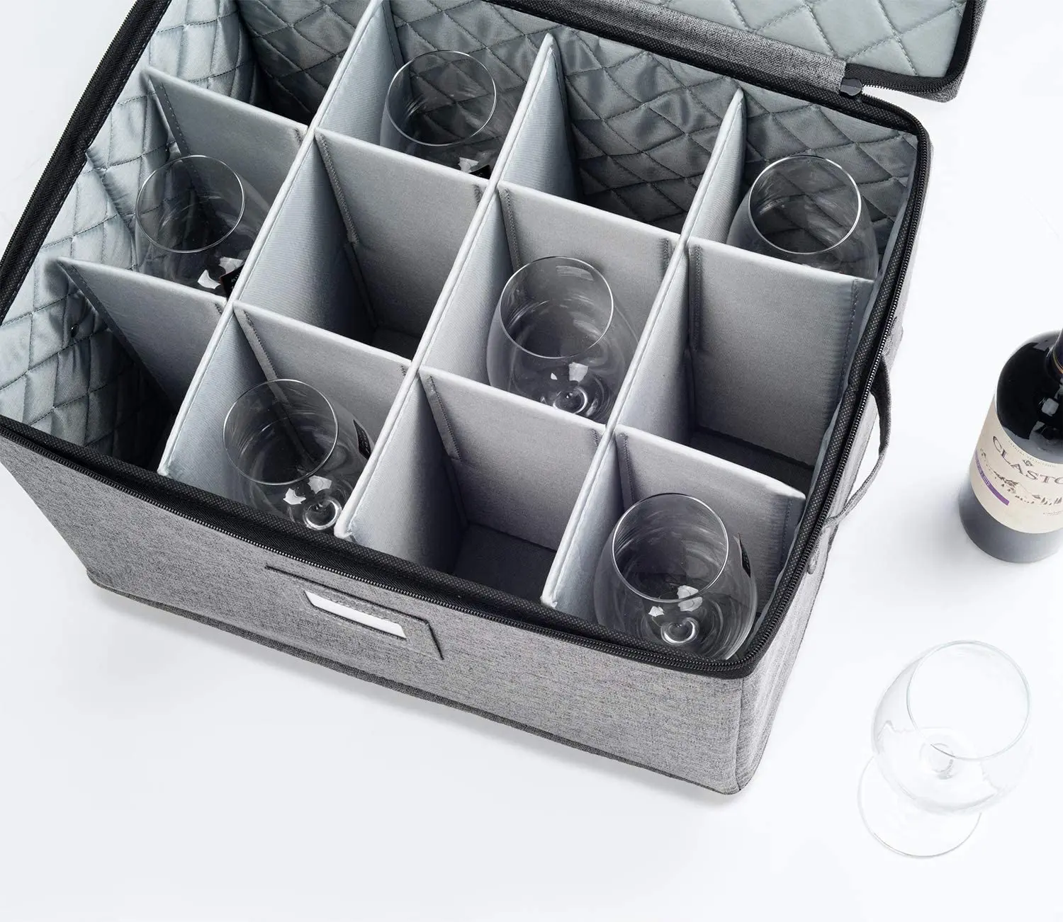 Wine Glassed Storage Box,Holds 12 Coffee Mugs And Tea Cups,Fullypadded