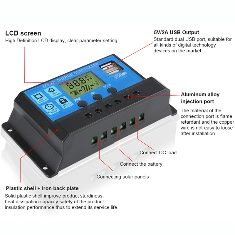 12v/24v 10a 20a Lcd Pwm Solar Charge Controller - Buy Pwm Solar Charger ...