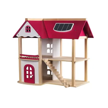 wooden dollhouse red roof