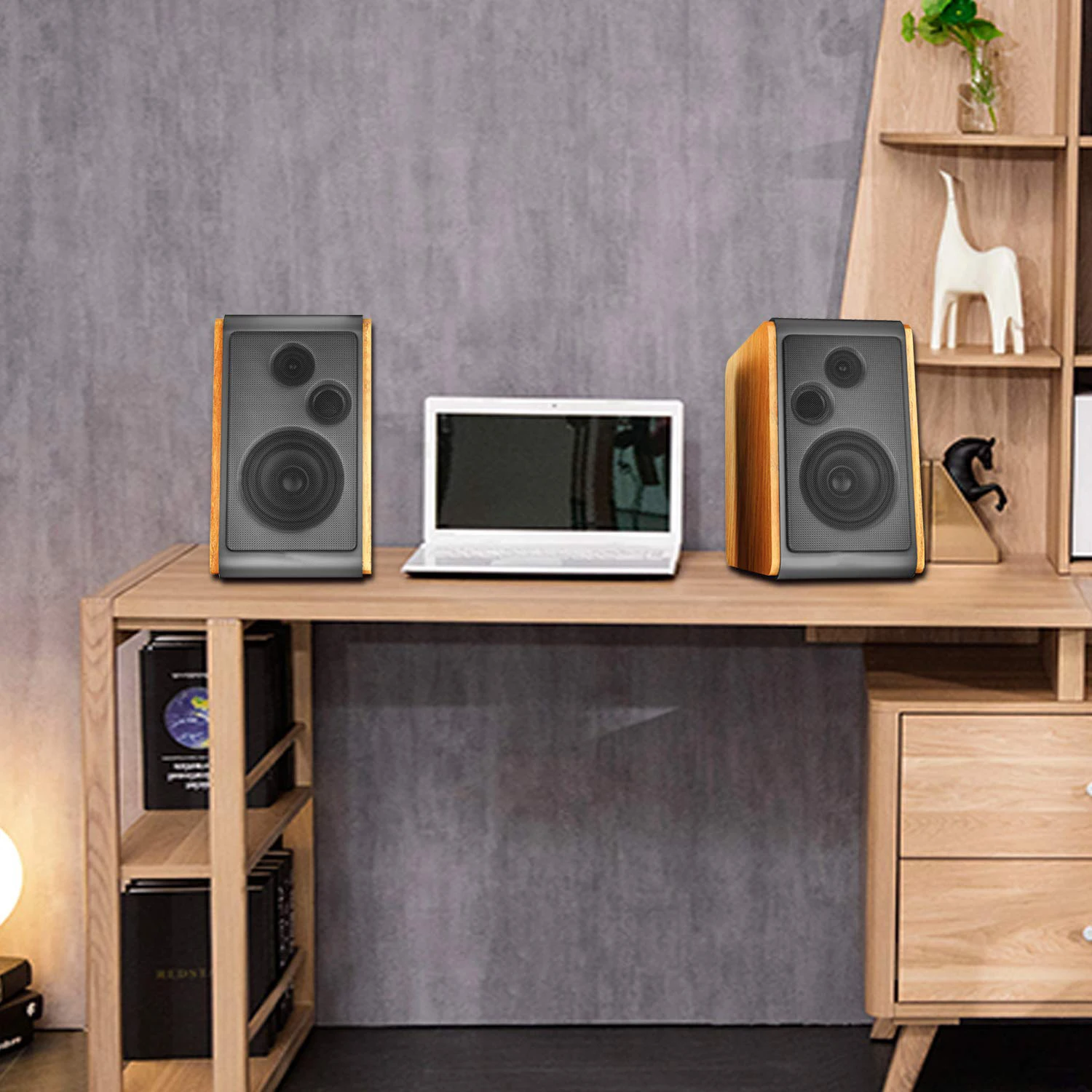 Vofull Hifi Bookshelf Speaker System Wooden Box Bookshelf Speaker