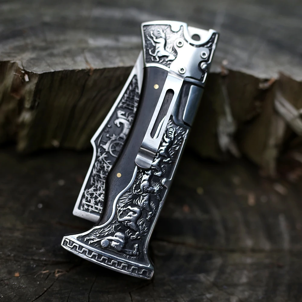 army tactical camping folding classic curved blade cutter hand