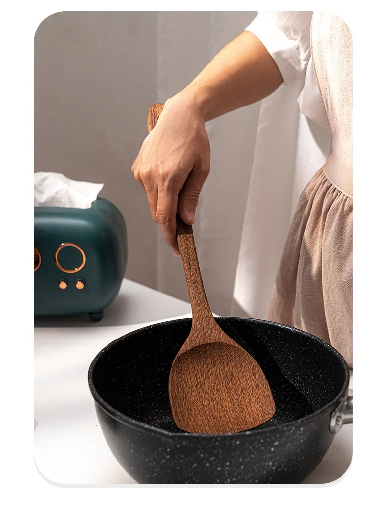 product set of no paint chicken wings wooden soup spoon frying dish spatula household non stick kitchenware-6