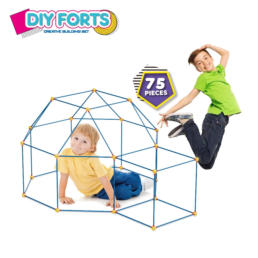 
75 PCS STEM DIY Construction Fort Building Play Tent with Balls and Poles for Kids Indoor Outdoor 