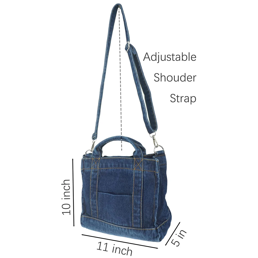 Adjustable Shoulder Strap Denim Zipper Crossbody Bag Custom Printed