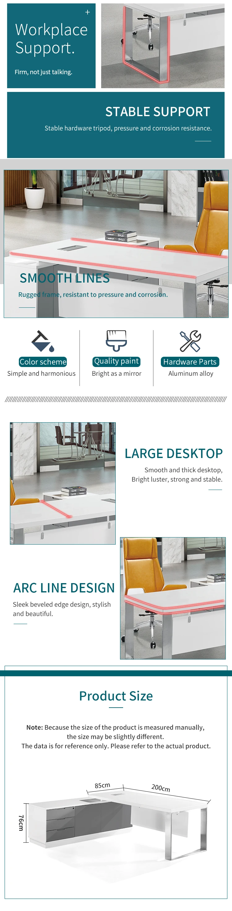 Modern Salon Office Furniture Table White CEO White High Gloss Office Desk