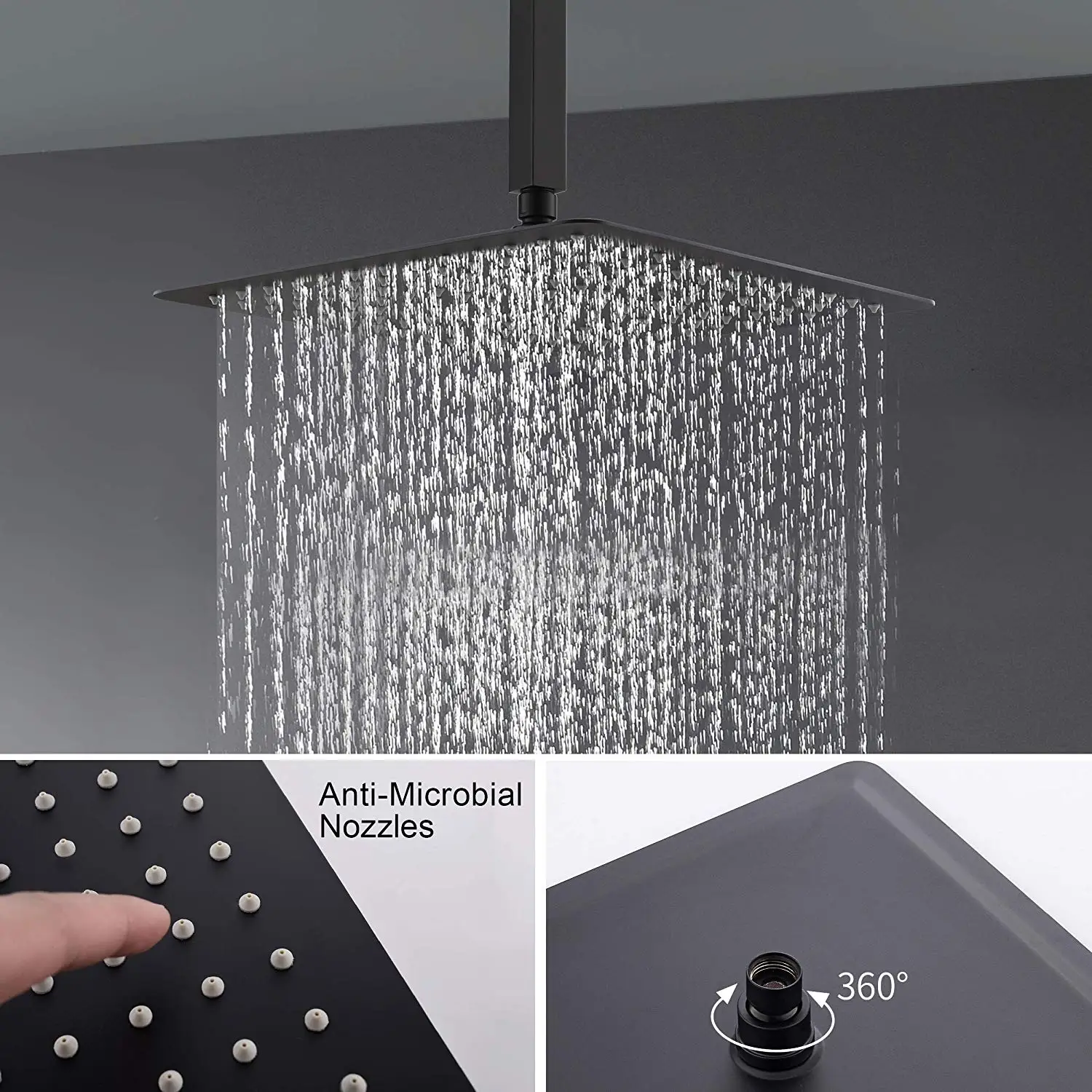 Black Shower System 12 Inch Shower Faucet Set Square Ceiling Mount ...