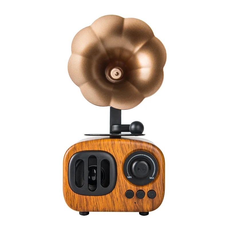 subwoofer, bt speaker Vintage Cabinet Speaker Gramophone Bluetooth Record Player with FM Radio Mini Wireless Boom Box Speaker Walnut Color - ANKUX.COM