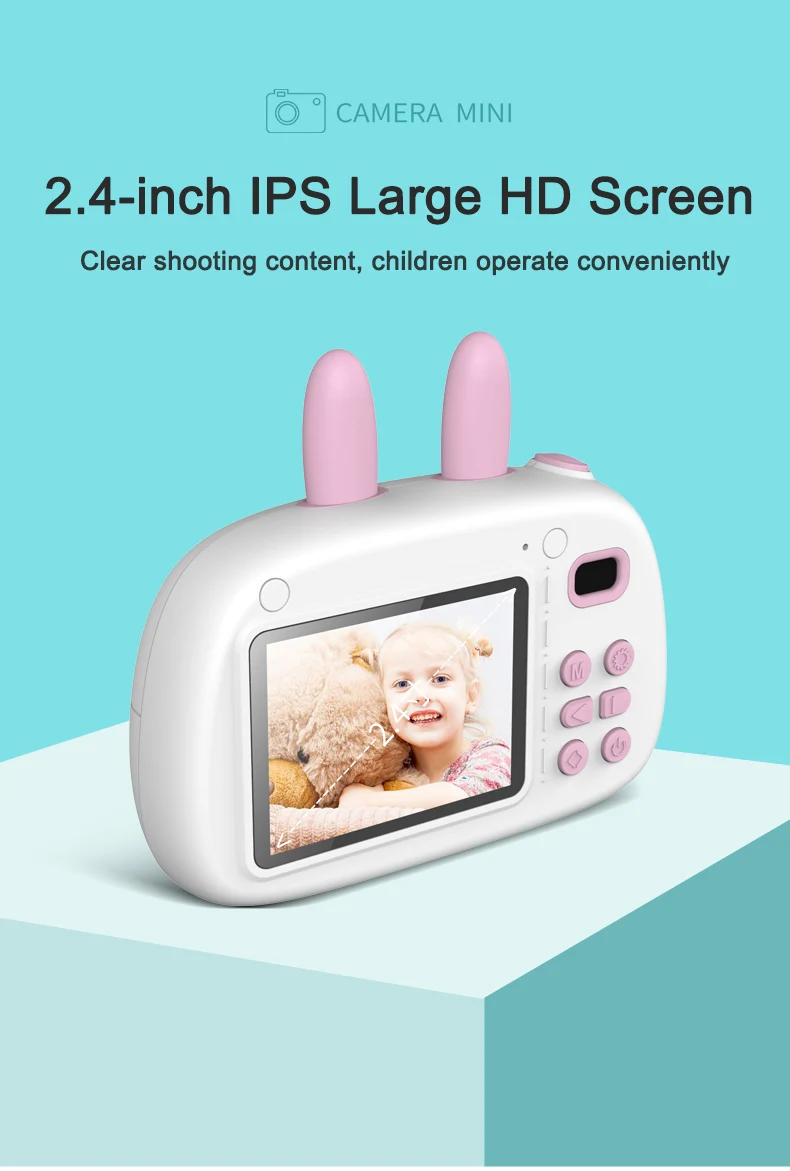 Cute A3 Kids Camera Toys 2.4 inches Digital Kids Camera Front Camera 800w Pixels Double-flashlight Support 32G