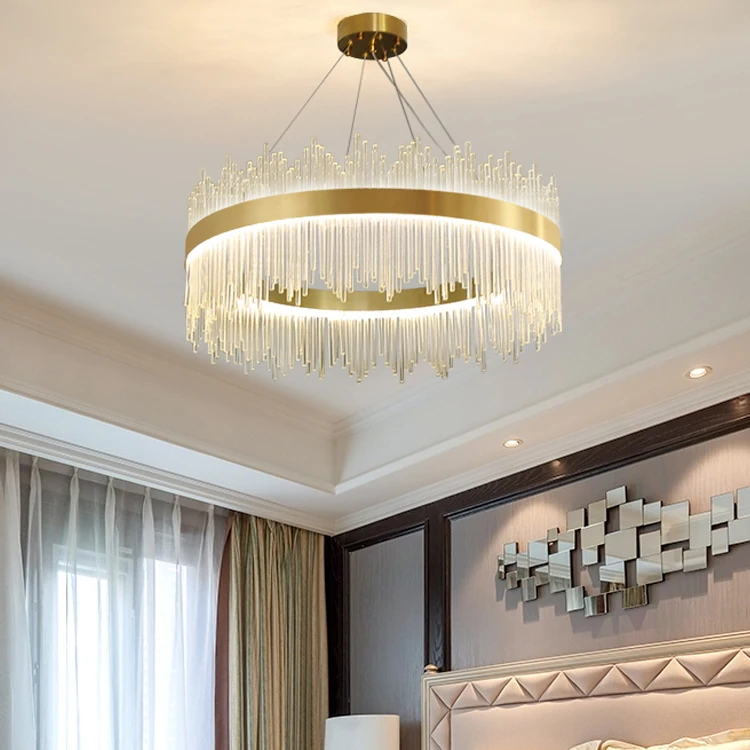 Gold Living Room Light Luxury Stainless Steel Large Modern Glass Chandelier and Lamps