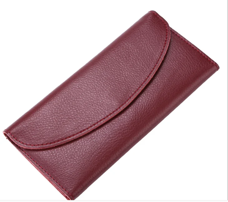 Brown color fashion ladies clutch bag magnetic button genuine leather women wallet