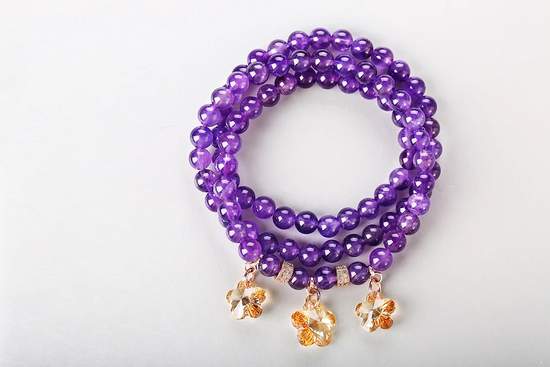  Purple Glass Quality Beads Bracelets Women Jewelry Birthday Gift High Quality Beads Bracelet(图1)