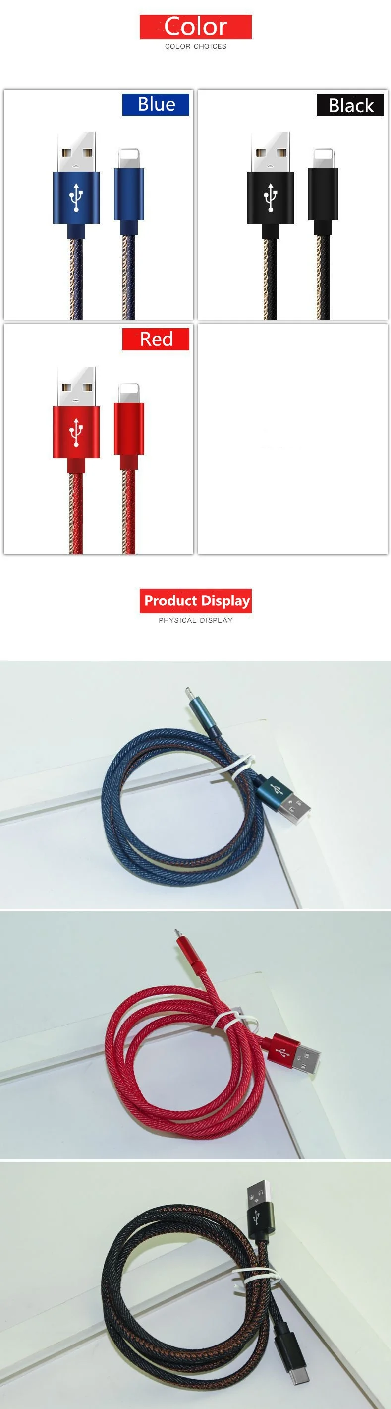 Factory Wholesale Original High Quality Denim Jacket 2A Fast Charging USB Cable MicroUSB Type-c Lighting USB Data Cable - ANKUX.COM