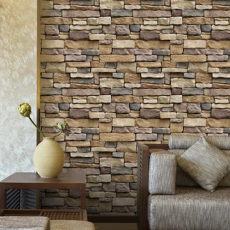 Wall Paper PVC Self-adhesive Waterproof Wallpaper 3D Rock Grain Brick Background Wall Dining Room Living Room Decoration