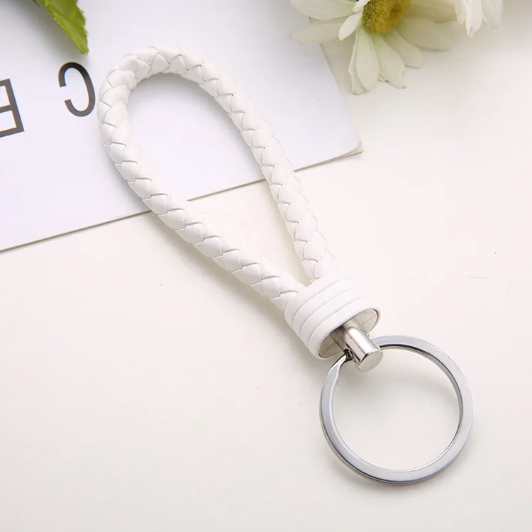 High Quality Handmade Braided PU Leather Rope Car Logo Keychain Key Ring Gift 