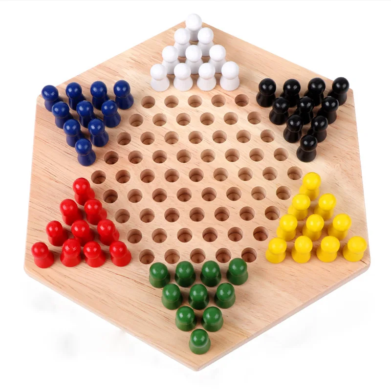 Juego De Damas Chinas De Madera Para 6 Jugadores – Tablero Hexagonal De 22 Cm, Colores Vibrantes Y Construcción Sostenible