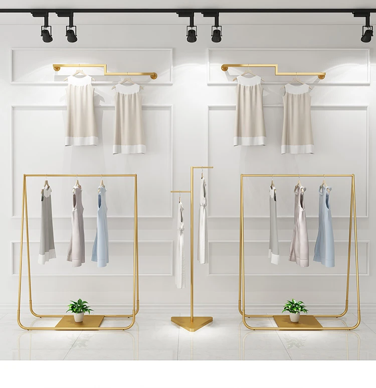 Custom Boutique Gold Clothing Wall Mounted Rack Nesting Table Clothes