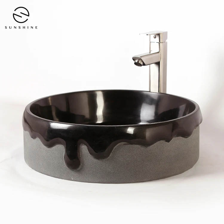 2019 New Design Stylish Black Natural Granite Stone Washbasin For Bathroom