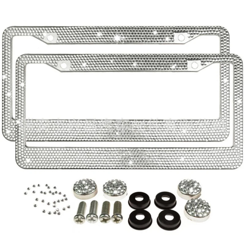 Car License Plate Luxury Handcrafted Bling Shimmer Row Rhinestone Trim