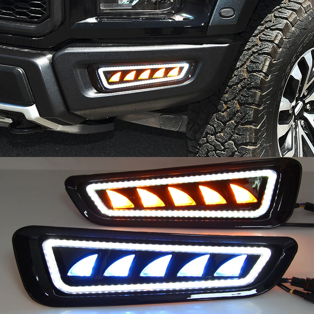 Car Flashing For Ford Raptor SVT F150 2017 2018 2019 DRL LED Daytime Running Lights with Turn Signal Fog Lamp