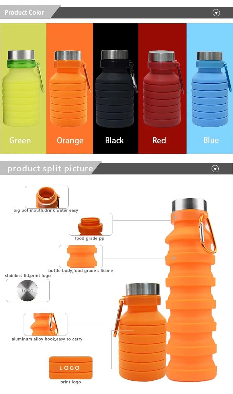 Oem/odm Customized Logo Silicone Foldable Sports Water Bottle Reusable ...