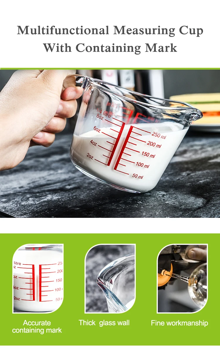 Glass Drinking Measuring Cup/high Borosilicate Glass Measuring Cup With