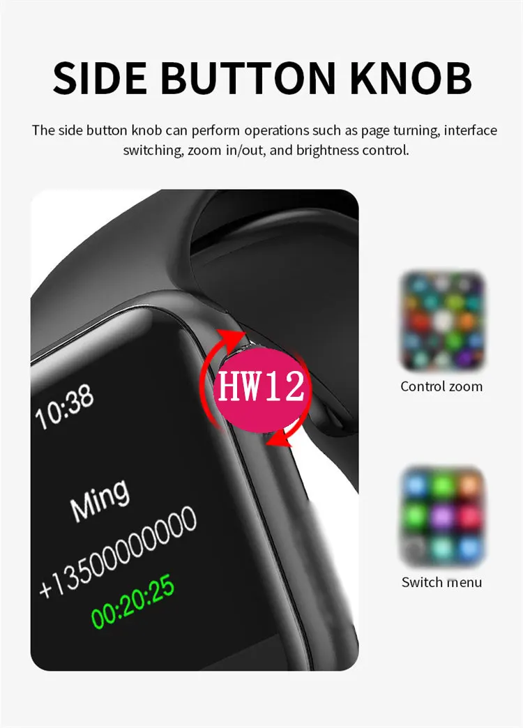 HW12 Smartwatch series 6 1.57 inch Full Touch Smartwatch Fitness Tracker Blood Pressure Custom wallpaper Smart watch HW12