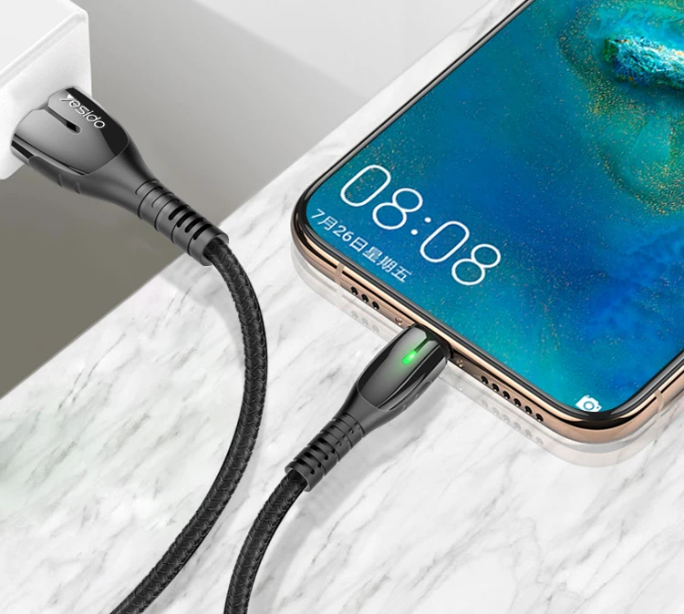 Yesido 2.4A Charging 8Pin Nylon Braided Zinc Alloy Plating Cable Line Mobile Phone Charger Data Usb Cable For Iphone