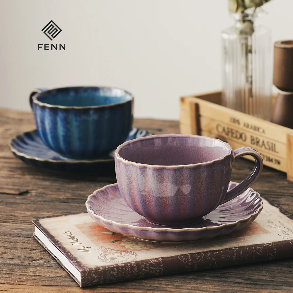 product fenn top popular retro ceramic 250ml fambe begonia wholesale vintage tea coffee cup and saucer gift set custom-63