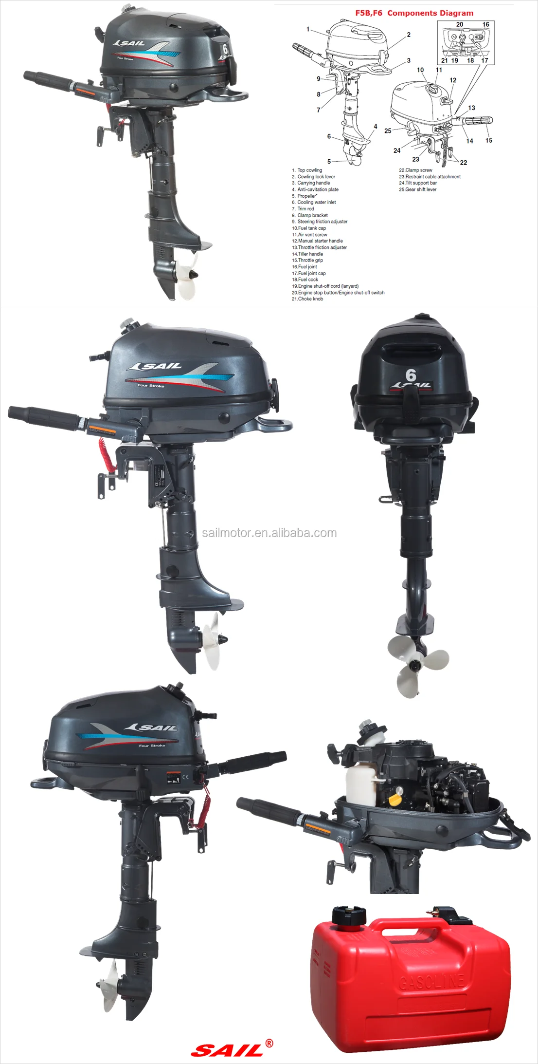 Sail 4 Stroke 6hp Outboard Motor / Outboard Engine For Fishing Boat ...