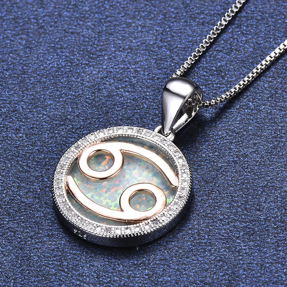 product-BEYALY-Beautiful Blue Opal Cancer Zodiac Brass Pendant Necklace-img