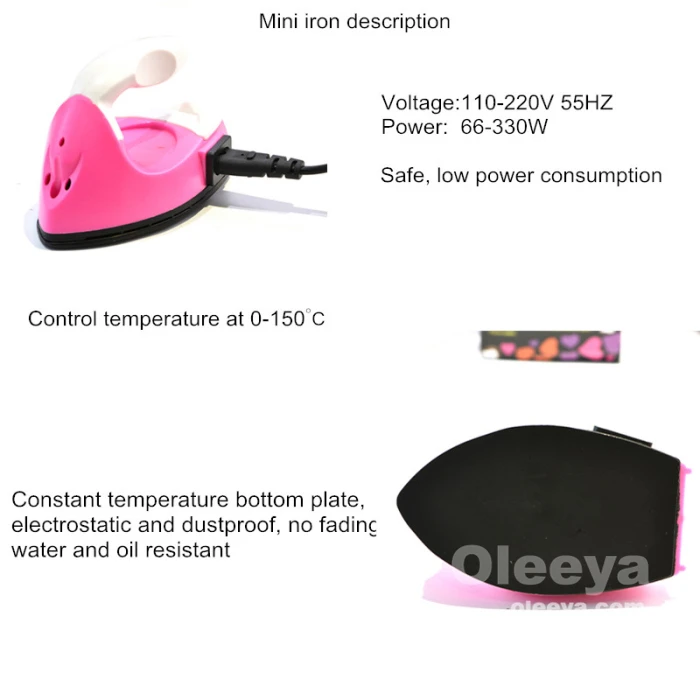 US Plug Pink Color Portable Hot Fix Rhinestone Iron Hot Fix Paper Handheld Electronic Mini Iron With Thermostat Bottom