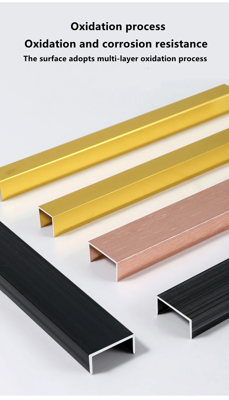 U shape Aluminum extrusion profile with polished gold finish for tile decoration details