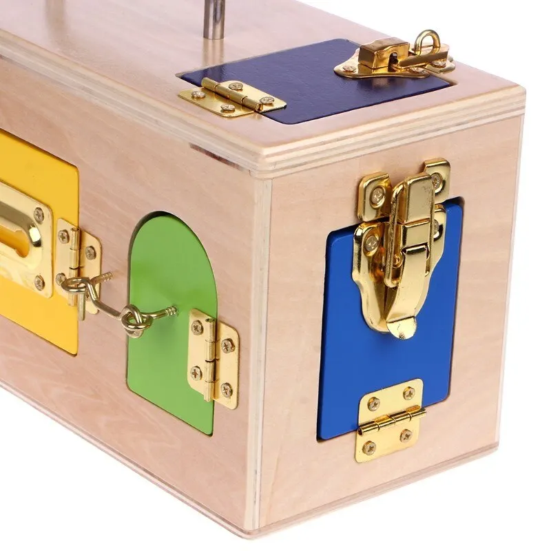 Montessori Toys For Kids Diy Colorful Lock Box Wooden Early Educational Baby Sensory Preschool Training Game Children Gift Toy