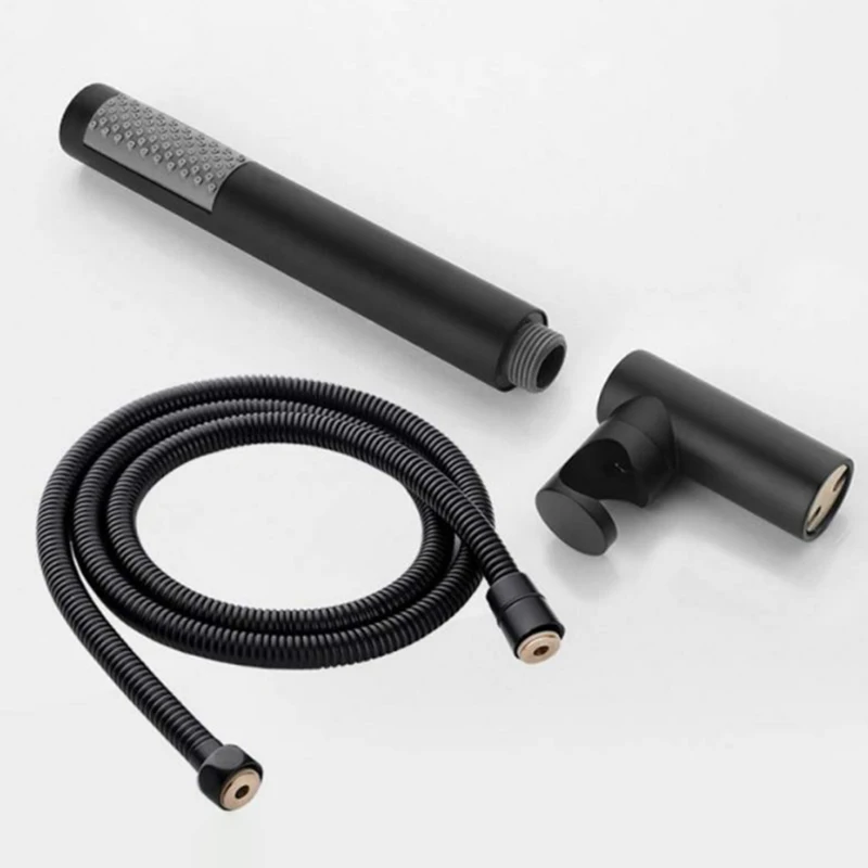 Bathroom Round Black Brass Hand Held Shower Head With Extra Long